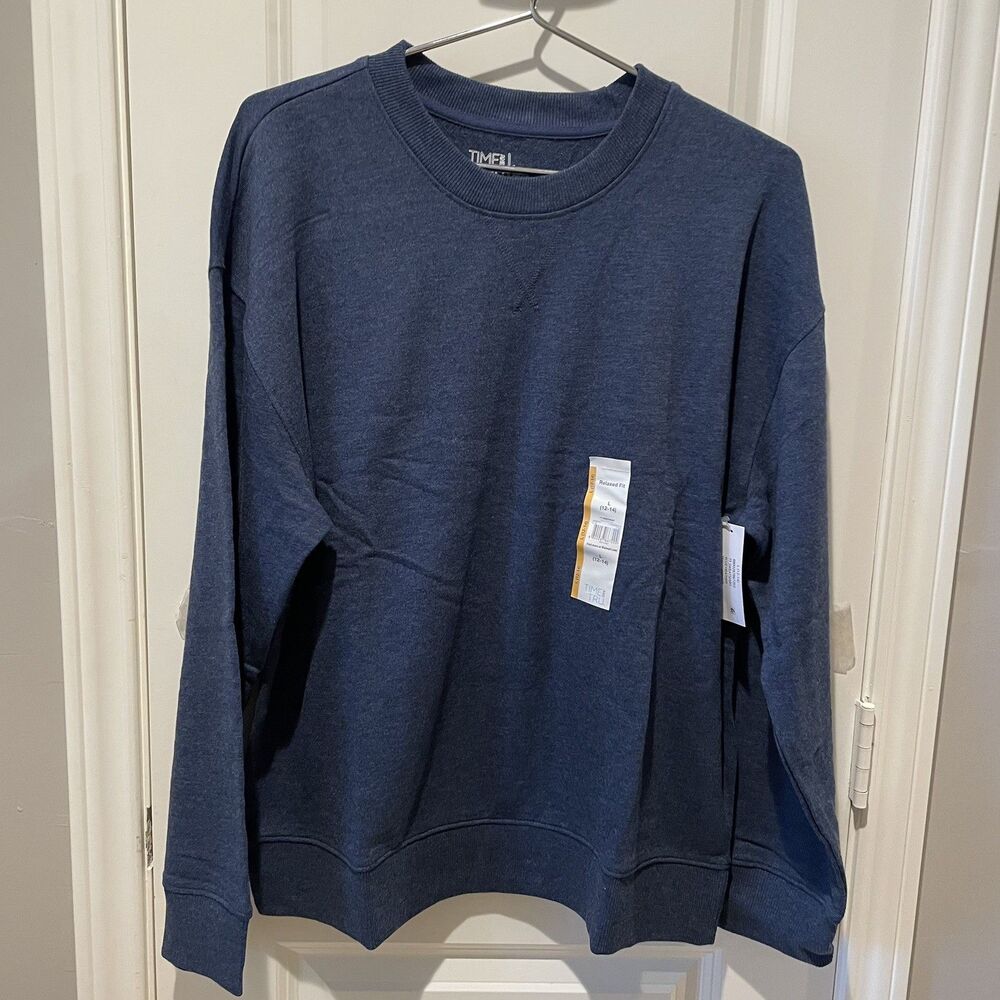 Time and Tru Women's Crewneck Sweatshirt Size Large 12/14 Navy Blue Heather NWT